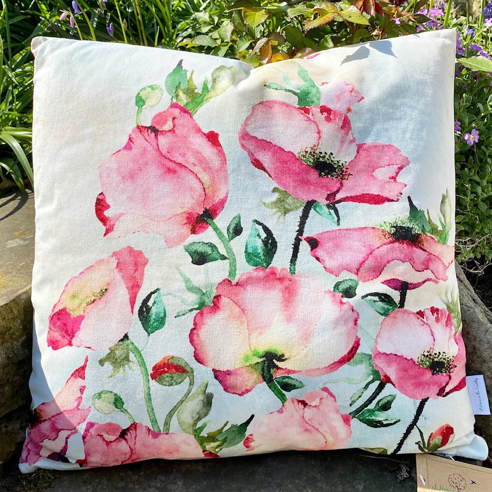 Pale Pink Poppies 100% Cotton Cushion