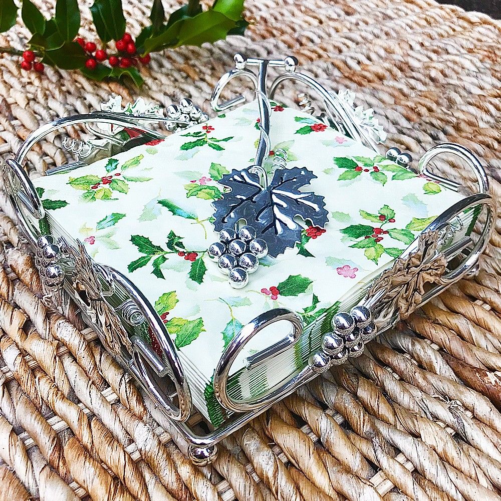 Paper Napkin Holder with Grapes and Leaf Design
