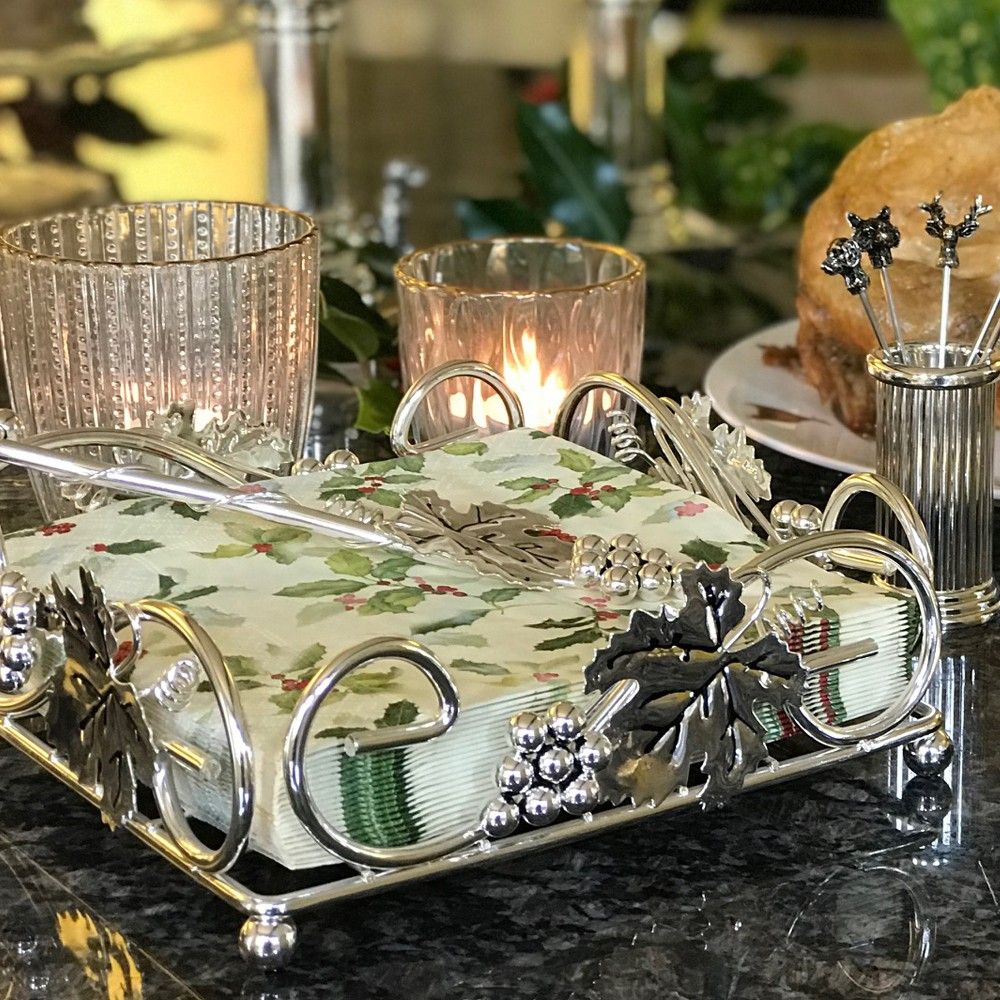 Paper Napkin Holder with Grapes and Leaf Design