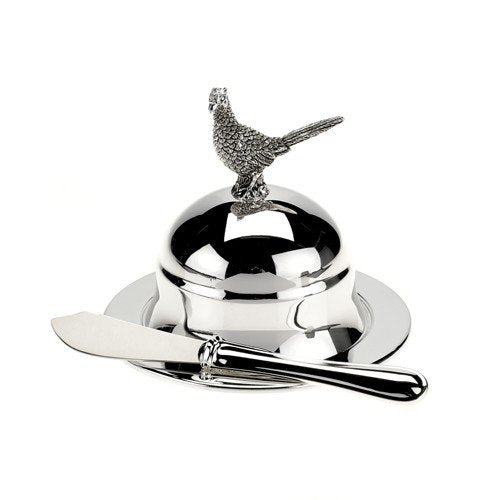 Pheasant Round Butter Dish and Spreader
