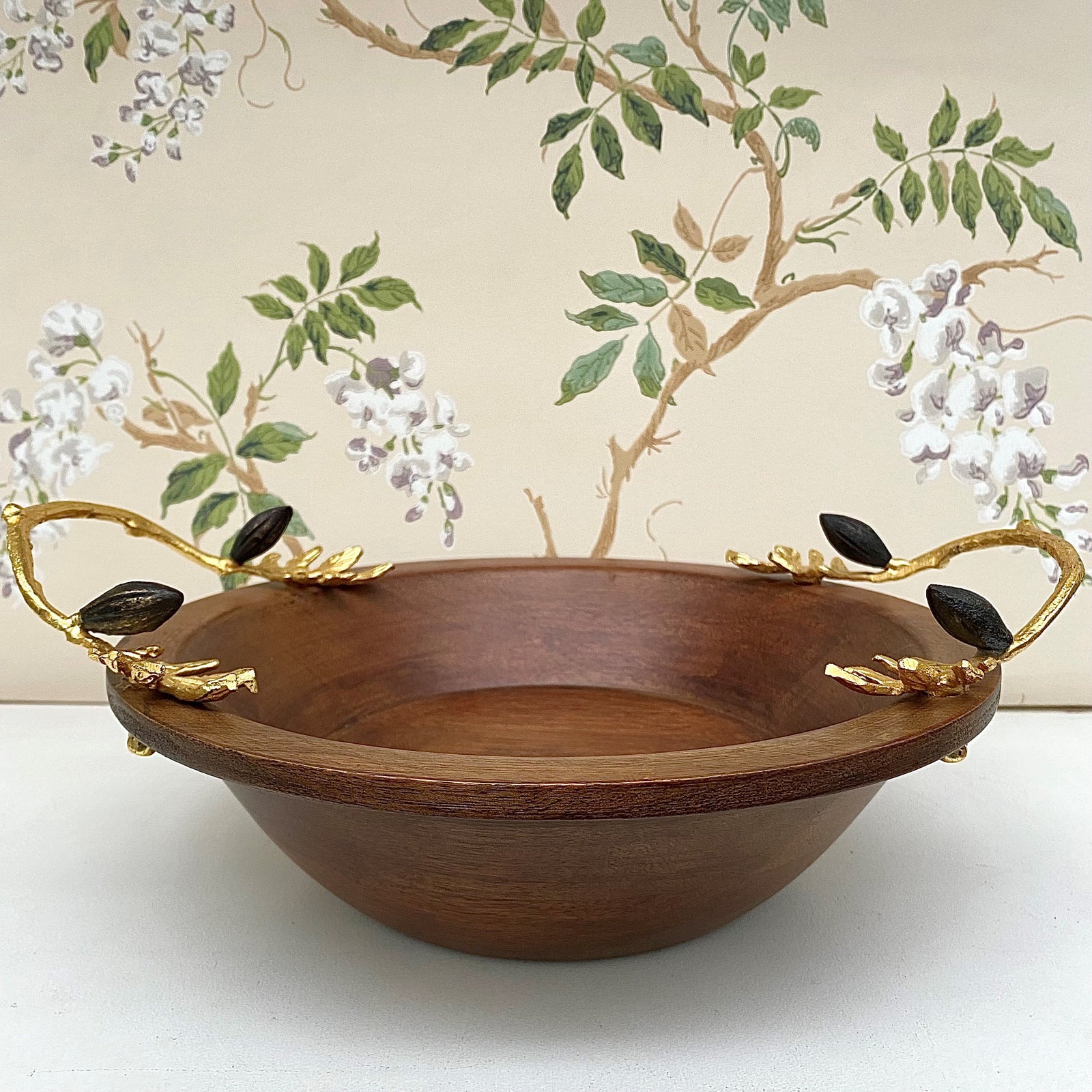 Wooden Bowl with Olive Design Handles